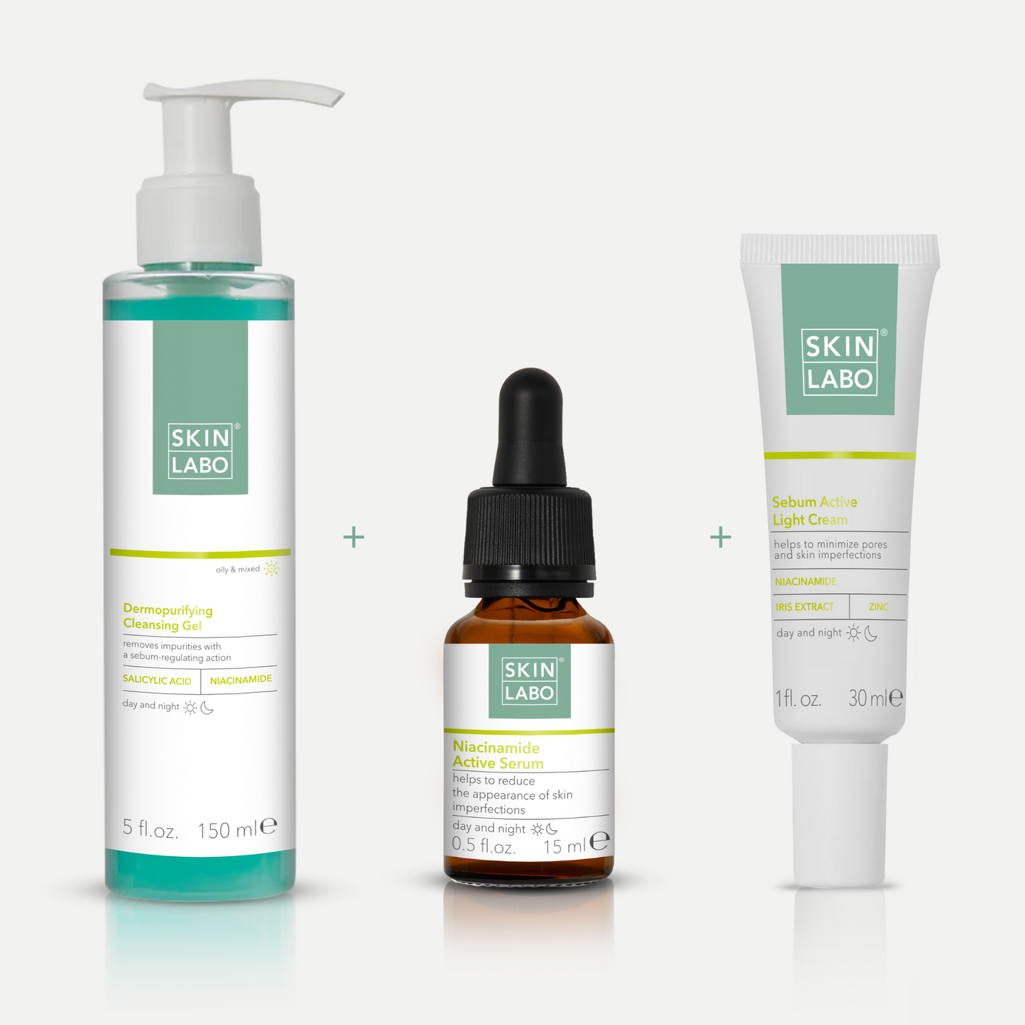 Gel Detergente Dermopurificante + Siero Attivo Niacinamide + Crema Attiva Seboregolatrice